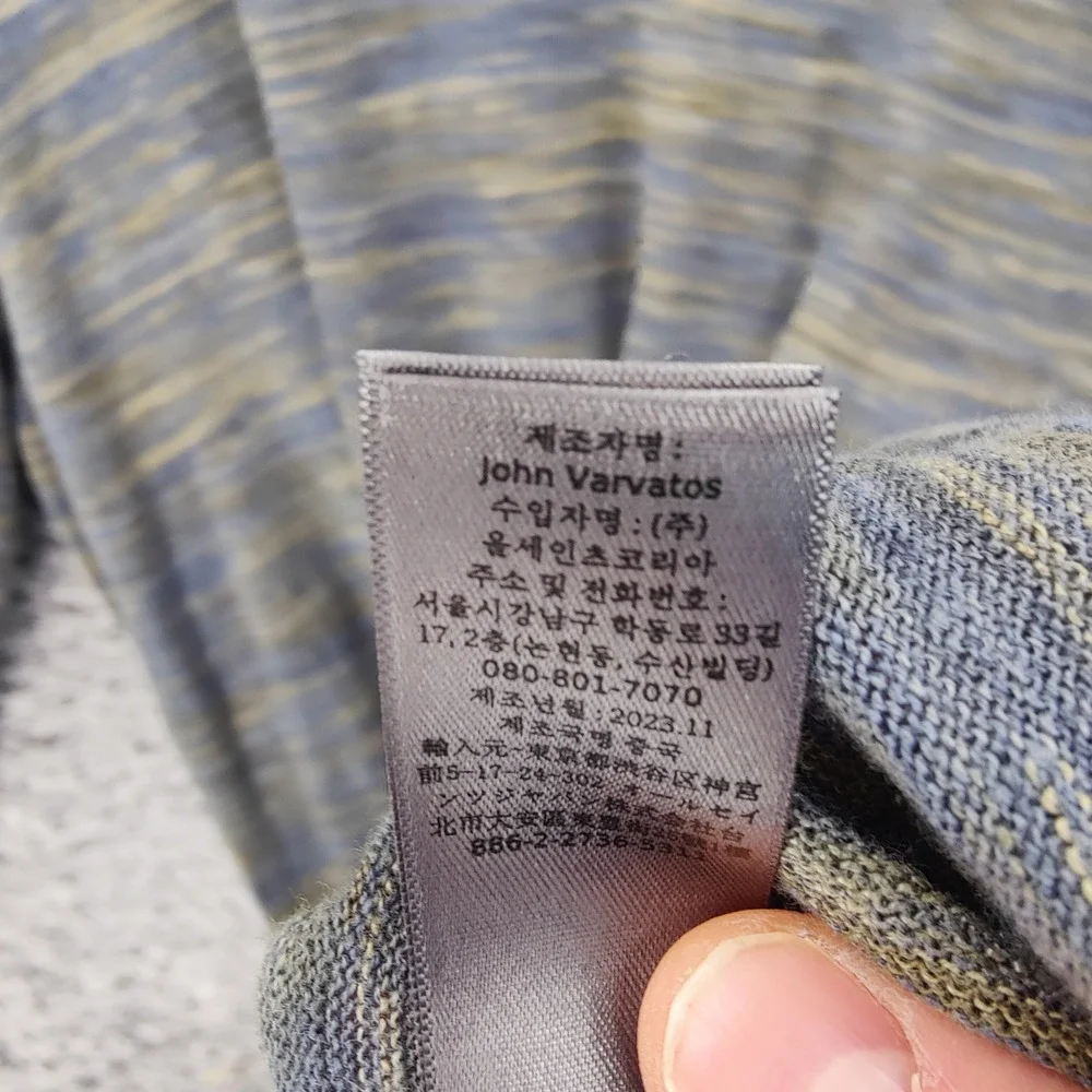 John Varvatos Men Minimalist Linen Cotton Sweater XL Blue Green Space Dye Marled